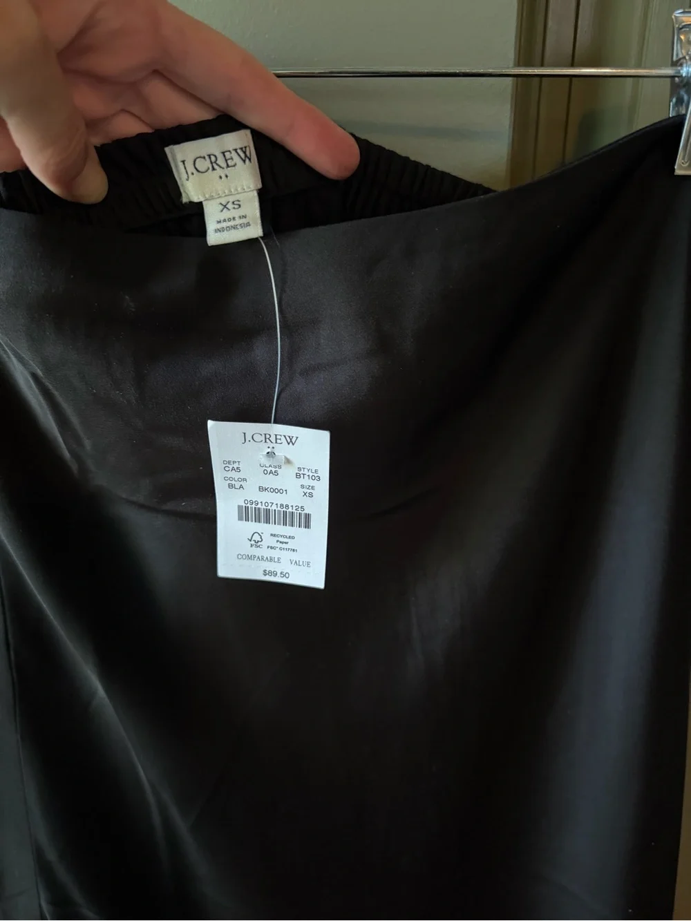 NWT J. Crew Black A-Line Bias Slip Midi Skirt